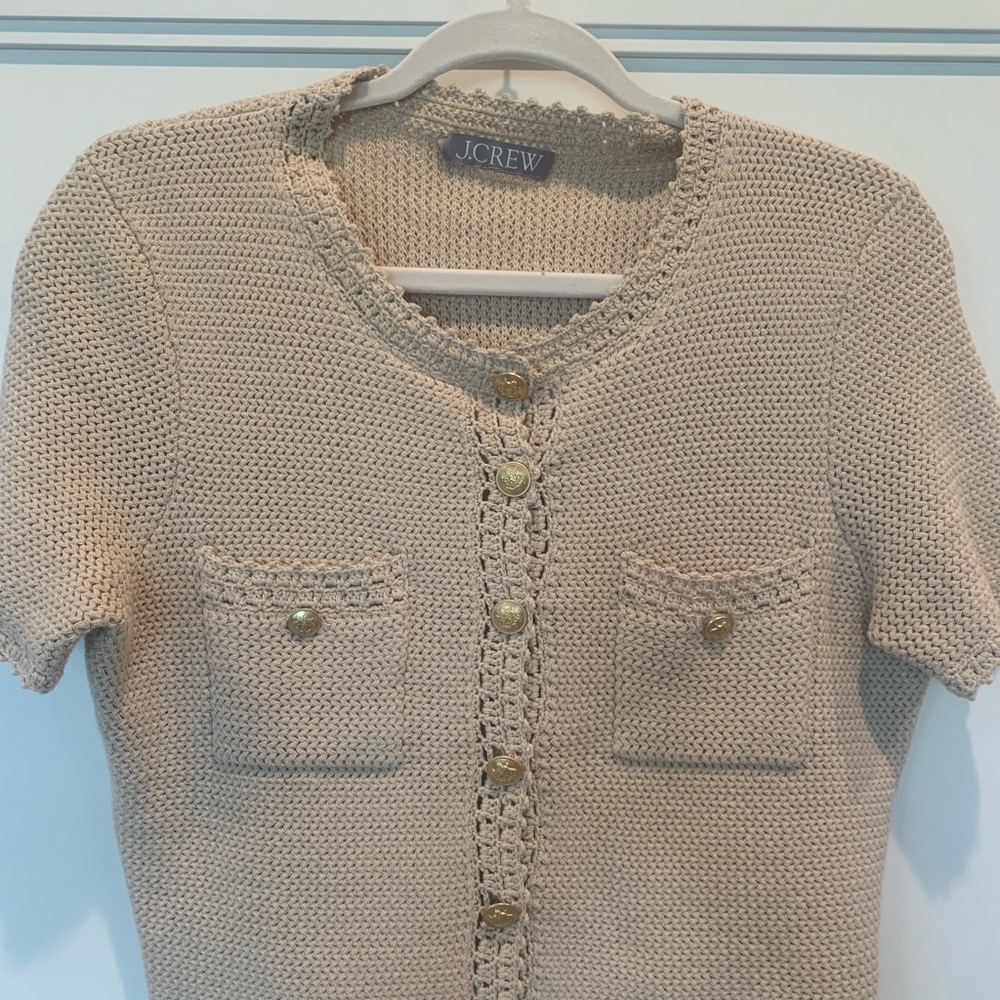 J. Crew Tan Cardigan with gold buttons in excellent condition